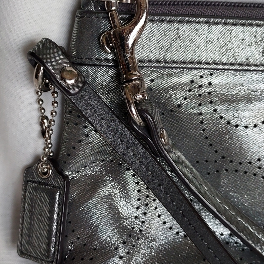 Coach Silver Leather Wristlet, EUC - Picture 3 of 9